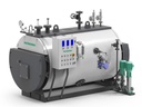 Schuster 1500 kg/hr DE 12 HPO Steam Boiler. High Pressure Packaged Steam Boiler, three-pass reverse flame Fire tube. With HPO Tubes for oil and gas firing. Without Burner. Output 1500 kg/hr from & at 100°C. Suitable for firing on gas or oil fuels. 